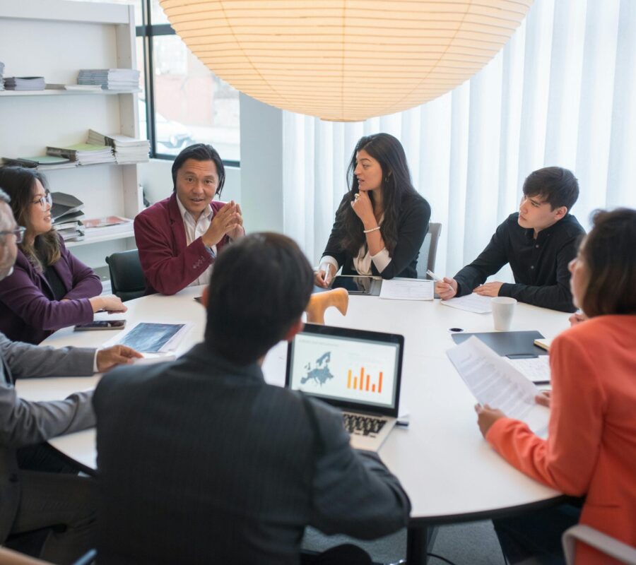 people sitting discussing